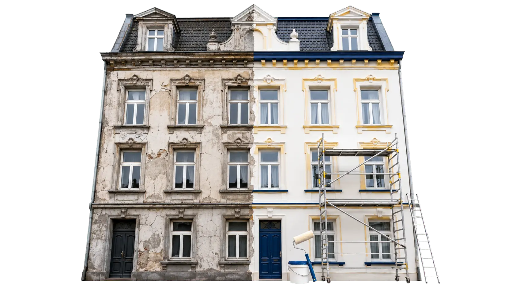 Freigestellte Darstellung einer professionell erneuerten Fassade