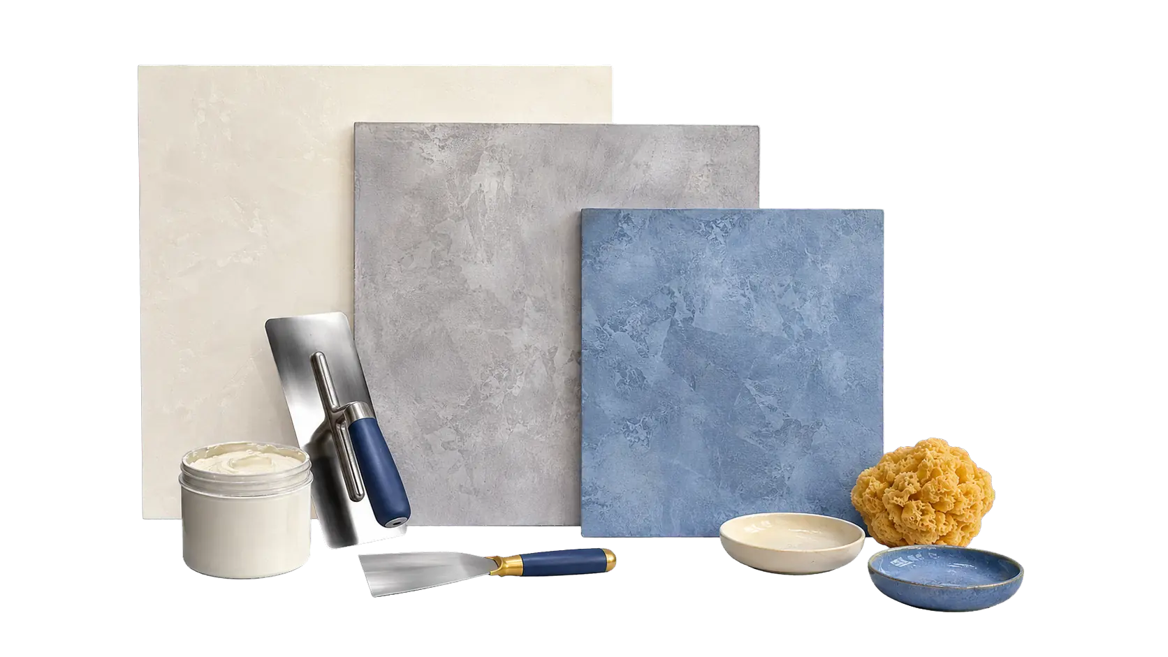 Exklusive Oberflächengestaltung mit dekorativen Materialien und Werkzeugen